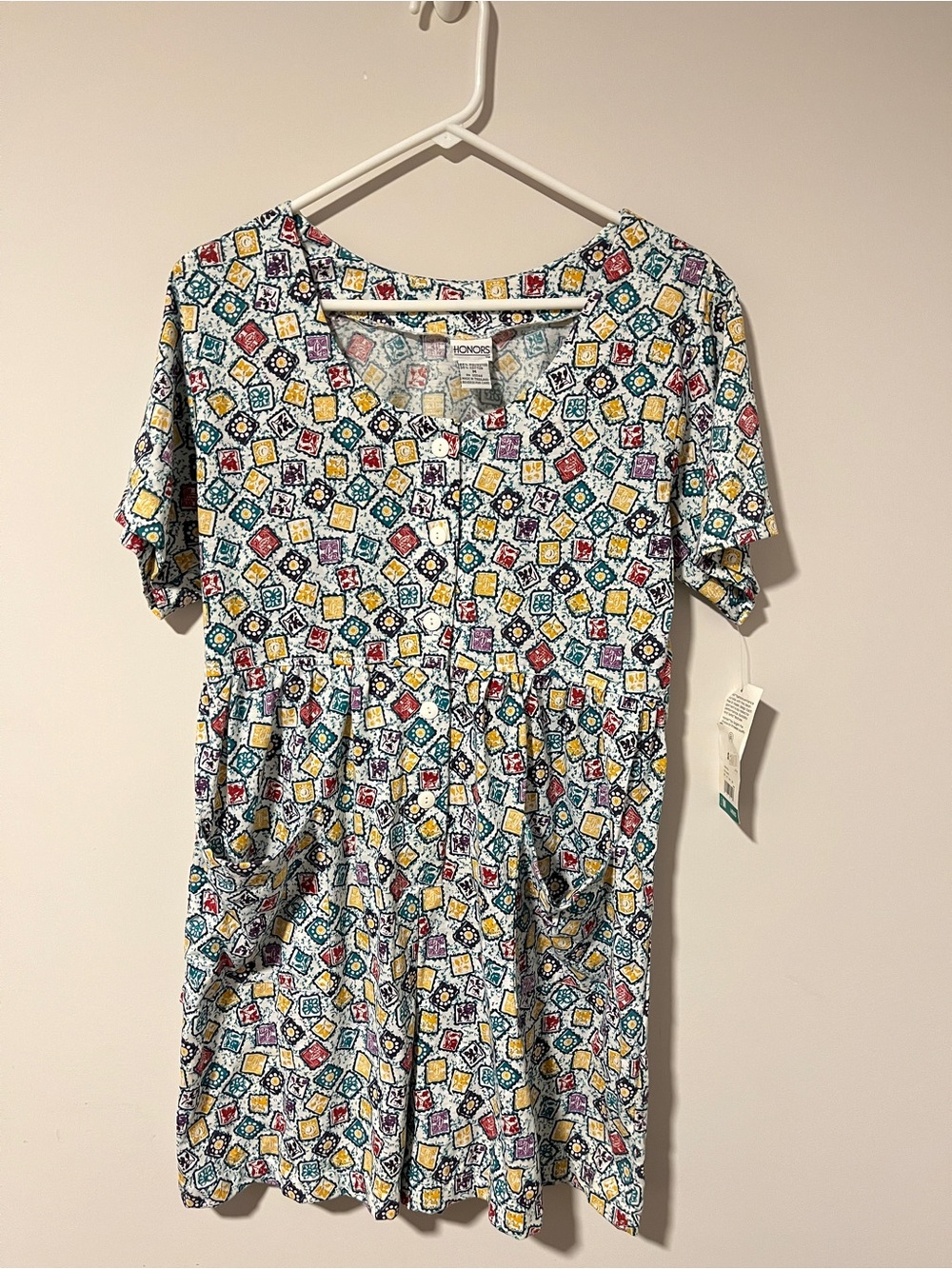 Honors Short Printed Button-Front Romper With Pockets